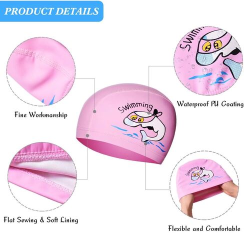 KXF Kids Swimming Cap Waterproof PU Swimming Hats Bathing Cap Ear Protection Elastic Swimming Cap for Children Kids Boys Girls Age 6-10 with Coating Cartoon Pattern in Saudi Arabia