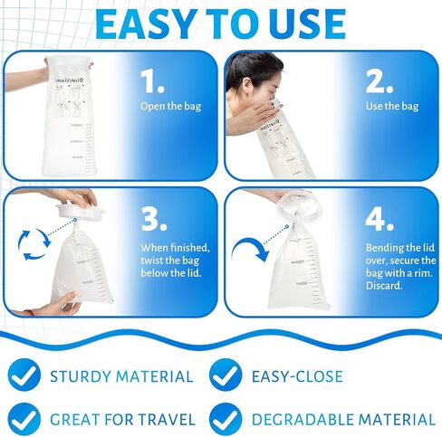 25 Pcs Vomit Bags Throw Up Bags Disposable Barf Bags 1000ml Blue Portable Leak Resistant Emesis Bags with Snap, Aircraft Car Sickness Bag for Travel Motion Sickness Pregnancy Patients Kids in Saudi Arabia