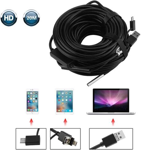 كاميرا فحص 20 متر 5.5 ملم 3 في 1 USB/مايكرو USB/Type-C المنظار مع كاميرا مقاومة للماء 720P لفحص أنابيب السيارات in Saudi Arabia