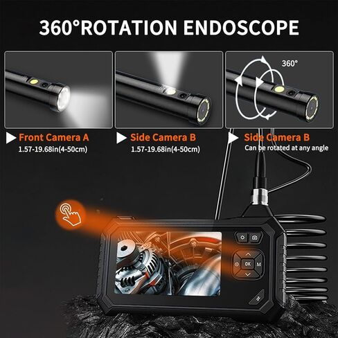 كاميرا Hopefox Borescope، كاميرا منظار بعدسة مزدوجة بدقة 1080 بكسل عالية الدقة مع 8 مصابيح قابلة للتعديل وكاميرا أنبوبية قابلة للدوران 360 درجة، شاشة IPS 4.3 بوصة IP67 مقاومة للماء، كابل شبه صلب مع 32 قدمًا، 2000 مللي أمبير في الساعة in Kuwait