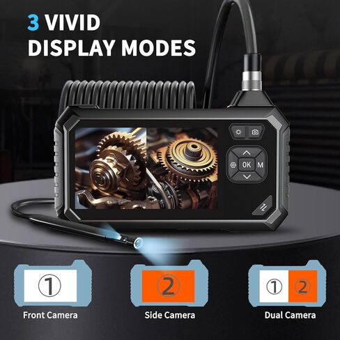 كاميرا Hopefox Borescope، كاميرا منظار بعدسة مزدوجة بدقة 1080 بكسل عالية الدقة مع 8 مصابيح قابلة للتعديل وكاميرا أنبوبية قابلة للدوران 360 درجة، شاشة IPS 4.3 بوصة IP67 مقاومة للماء، كابل شبه صلب مع 32 قدمًا، 2000 مللي أمبير في الساعة in Kuwait