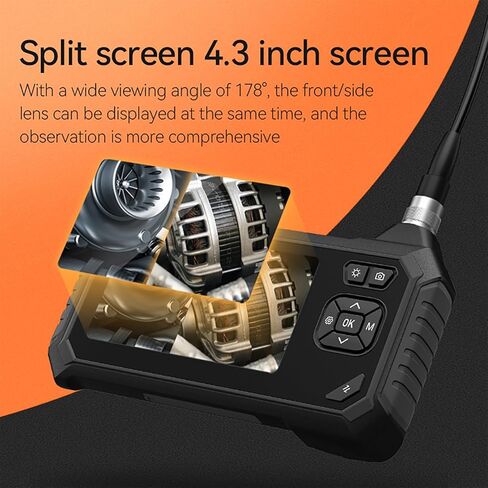 كاميرا Hopefox Borescope، كاميرا منظار بعدسة مزدوجة بدقة 1080 بكسل عالية الدقة مع 8 مصابيح قابلة للتعديل وكاميرا أنبوبية قابلة للدوران 360 درجة، شاشة IPS 4.3 بوصة IP67 مقاومة للماء، كابل شبه صلب مع 32 قدمًا، 2000 مللي أمبير في الساعة in Kuwait