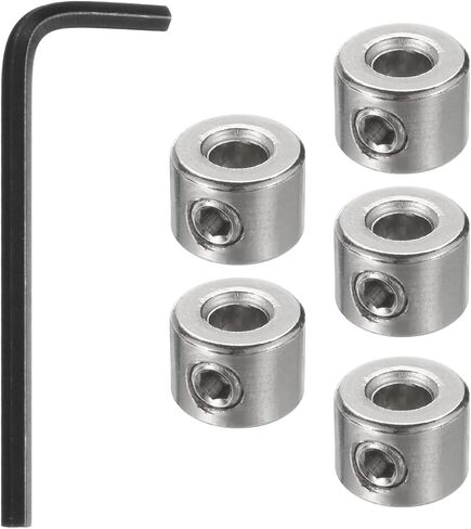 5pcs 5mm Drill Stop Collar Set Depth Stop, Adjustable High Speed Steel Drilling Limit Ring, Nickel Coated Surface Dowel Shaft Chuck Positioner with Hex Wrench Silver in Saudi Arabia