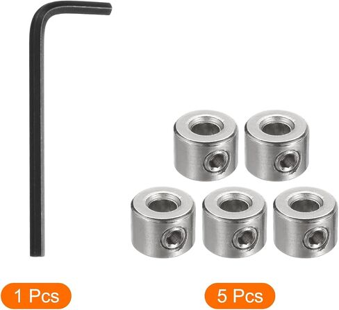 5pcs 5mm Drill Stop Collar Set Depth Stop, Adjustable High Speed Steel Drilling Limit Ring, Nickel Coated Surface Dowel Shaft Chuck Positioner with Hex Wrench Silver in Saudi Arabia