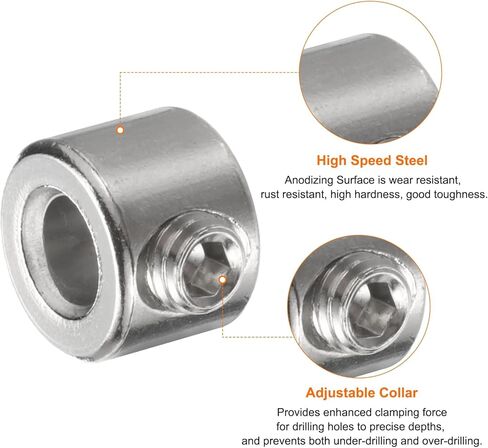 5pcs 5mm Drill Stop Collar Set Depth Stop, Adjustable High Speed Steel Drilling Limit Ring, Nickel Coated Surface Dowel Shaft Chuck Positioner with Hex Wrench Silver in Saudi Arabia