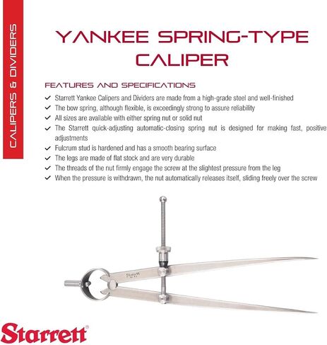 مقسم من النوع الزنبركي Starrett Yankee مع فولاذ عالي الجودة وزنبرك مقوس وصمولة زنبركية سريعة الضبط - حجم وسعة 8 بوصات، نوع مفصل زنبركي - 83B-8 in Saudi Arabia