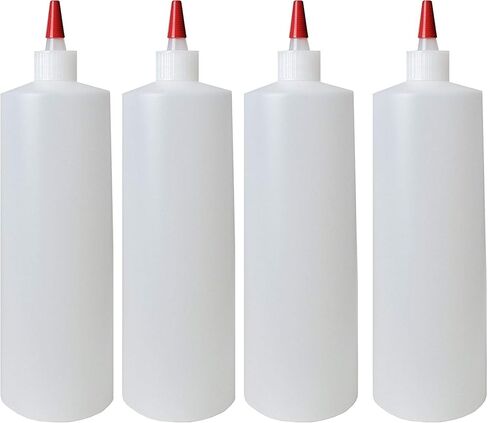 زجاجات ضغط أسطوانية بلاستيكية 32oz 28/410 HDPE مع أغطية رأس طويلة حمراء مانعة للتسرب من يوركر، للأغذية والحرف اليدوية والمنتجات السائلة DIY، زجاجات متعددة الاستخدام قابلة لإعادة الملء (عبوة من 4 قطع) in Saudi Arabia