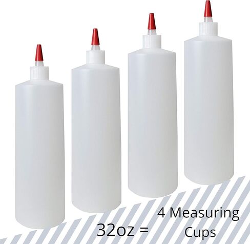 زجاجات ضغط أسطوانية بلاستيكية 32oz 28/410 HDPE مع أغطية رأس طويلة حمراء مانعة للتسرب من يوركر، للأغذية والحرف اليدوية والمنتجات السائلة DIY، زجاجات متعددة الاستخدام قابلة لإعادة الملء (عبوة من 4 قطع) in Saudi Arabia