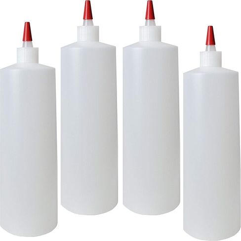 زجاجات ضغط أسطوانية بلاستيكية 32oz 28/410 HDPE مع أغطية رأس طويلة حمراء مانعة للتسرب من يوركر، للأغذية والحرف اليدوية والمنتجات السائلة DIY، زجاجات متعددة الاستخدام قابلة لإعادة الملء (عبوة من 4 قطع) in Saudi Arabia