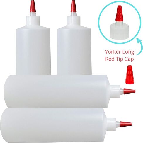 زجاجات ضغط أسطوانية بلاستيكية 32oz 28/410 HDPE مع أغطية رأس طويلة حمراء مانعة للتسرب من يوركر، للأغذية والحرف اليدوية والمنتجات السائلة DIY، زجاجات متعددة الاستخدام قابلة لإعادة الملء (عبوة من 4 قطع) in Saudi Arabia