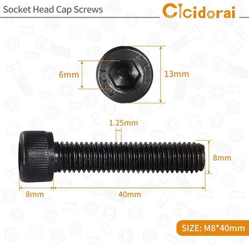 M8-1.25 x 35mm Socket Head Cap Screws, 12.9 Grade Alloy Steel, Black Oxide Finish, Machine Thread, Allen Socket Drive, Quantity 15 in Saudi Arabia