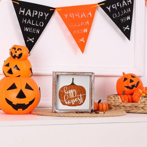 Fall Decorations for Home, Farm Fresh Pumpkins Block Sign for Shelf, Mantel, Table, Fall Decor For Tiered Tray, Embossed Metal With Wood Frame Orange in Saudi Arabia