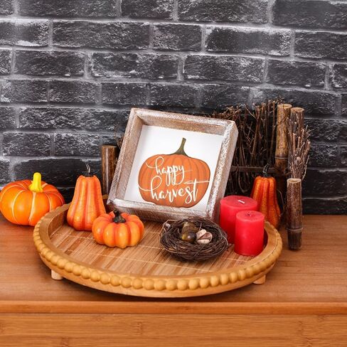 Fall Decorations for Home, Farm Fresh Pumpkins Block Sign for Shelf, Mantel, Table, Fall Decor For Tiered Tray, Embossed Metal With Wood Frame Orange in Saudi Arabia