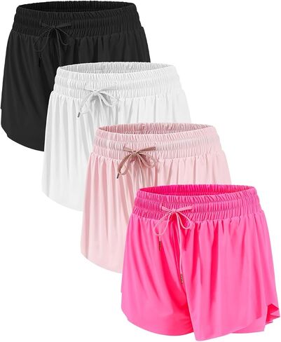 3-4 Packs Girls Flowy Butterfly Shorts Athletic 2 in 1 Running Active Skirt Shorts, Workout Shorts for Kids Teens in Kuwait