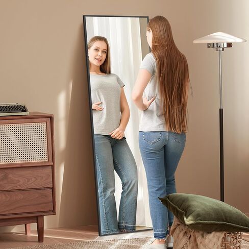 مرآة كاملة الطول مع حامل مقاس 58 بوصة × 18 بوصة، مرآة أرضية واقفة معلقة أو حائط مائل، مرآة لكامل الجسم لغرفة المعيشة أو غرفة النوم أو غرفة الملابس in Saudi Arabia