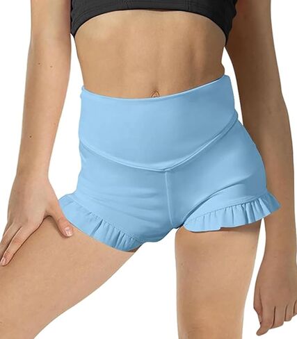 Girls Athletic Shorts High Waisted Ruffle Dance Shorts Yoga Workout Running Shorts in Saudi Arabia
