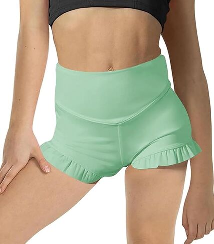 Girls Athletic Shorts High Waisted Ruffle Dance Shorts Yoga Workout Running Shorts in Saudi Arabia