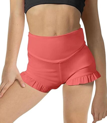 Girls Athletic Shorts High Waisted Ruffle Dance Shorts Yoga Workout Running Shorts in Saudi Arabia