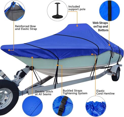 iCOVER Trailerable Boat Cover, 600D Heavy Duty Boat Cover Fits V-Hull Center Console Boat 20ft-22ft Long and Beam Width up to 106in, Windshield Height up to 30in, Boat Cover Support Pole Included in Saudi Arabia