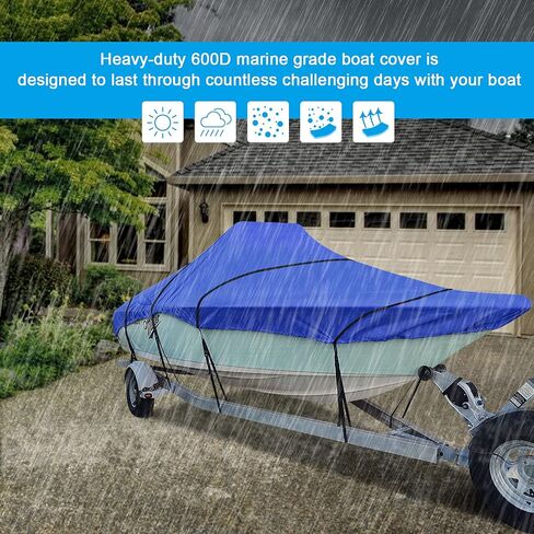 iCOVER Trailerable Boat Cover, 600D Heavy Duty Boat Cover Fits V-Hull Center Console Boat 20ft-22ft Long and Beam Width up to 106in, Windshield Height up to 30in, Boat Cover Support Pole Included in Saudi Arabia