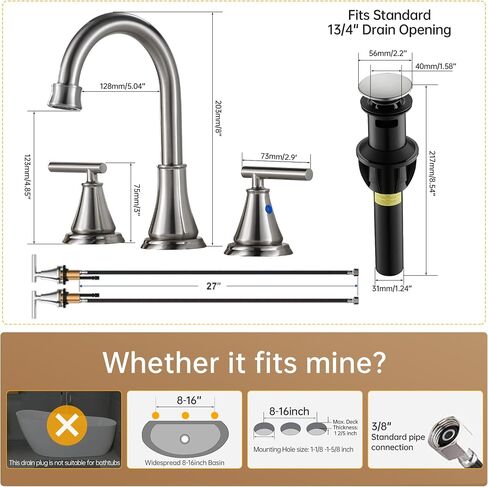 Fransiton Bathroom Sink Faucet 3 Hole, Oil Rubbed Bronze Bathroom Vanity Faucet for Lavatory Sink with Pop-Up Drain, 8 Inch Widespread Bathroom Faucet, 2 Handle Basin Faucet with cUPC Supply Lines in Saudi Arabia