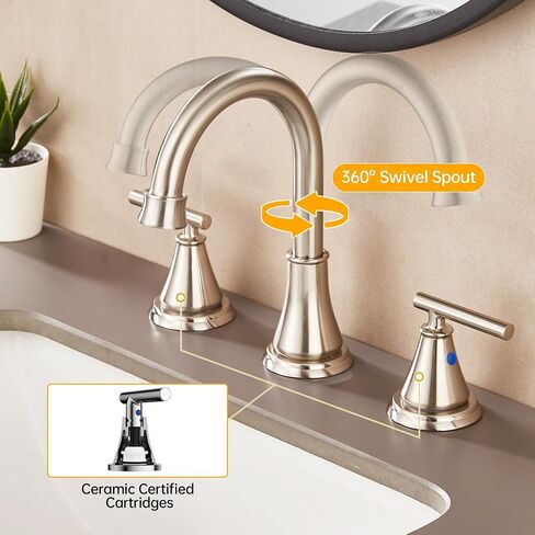 Fransiton Bathroom Sink Faucet 3 Hole, Oil Rubbed Bronze Bathroom Vanity Faucet for Lavatory Sink with Pop-Up Drain, 8 Inch Widespread Bathroom Faucet, 2 Handle Basin Faucet with cUPC Supply Lines in Saudi Arabia