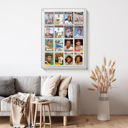 إطار عرض بطاقة التداول مع حامل بطاقات، حامل بطاقة بيسبول للحماية من الأشعة فوق البنفسجية، إطار بطاقة أكريليك شفاف مثبت على الحائط بسعة 16 بطاقة للبطاقات الرياضية in Kuwait