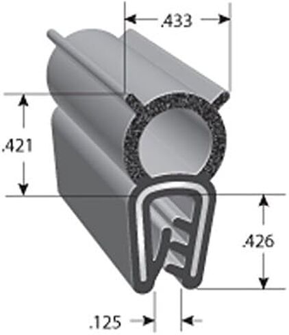 Trim-Lok DDA1549-25 EPDM مزدوج التحمل من المطاط/الحامل المعدني مع لمبة جانبية، يناسب الحافة 0.040 بوصة - 0.125 بوصة، طول 25 بوصة in Kuwait
