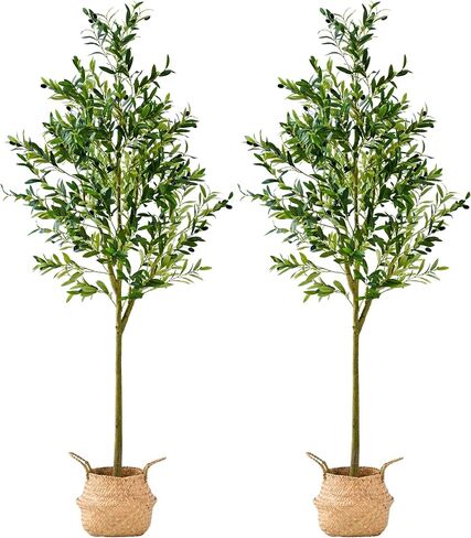Artificial Olive Trees and Woven Seagrass Basket, 4FT Tall Fake Olive Plant for Home Decor,Realistic Plants for Front Porch, Patio, Indoor Home, Office in Saudi Arabia