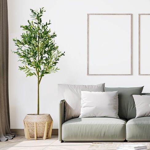 Artificial Olive Trees and Woven Seagrass Basket, 4FT Tall Fake Olive Plant for Home Decor,Realistic Plants for Front Porch, Patio, Indoor Home, Office in Saudi Arabia