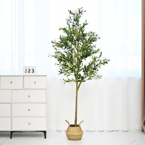 Artificial Olive Trees and Woven Seagrass Basket, 4FT Tall Fake Olive Plant for Home Decor,Realistic Plants for Front Porch, Patio, Indoor Home, Office in Saudi Arabia