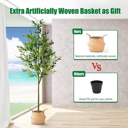 Artificial Olive Trees and Woven Seagrass Basket, 4FT Tall Fake Olive Plant for Home Decor,Realistic Plants for Front Porch, Patio, Indoor Home, Office in Saudi Arabia