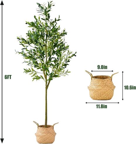 Artificial Olive Trees and Woven Seagrass Basket, 4FT Tall Fake Olive Plant for Home Decor,Realistic Plants for Front Porch, Patio, Indoor Home, Office in Saudi Arabia