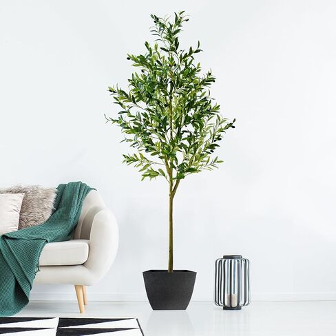 Artificial Olive Trees and Woven Seagrass Basket, 4FT Tall Fake Olive Plant for Home Decor,Realistic Plants for Front Porch, Patio, Indoor Home, Office in Saudi Arabia
