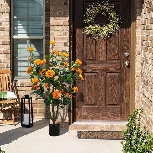 43.3"/3.6FT Flower Trees Outdoor with more 32 Blooming Flowers Orange Tree Camellia Tree Hibiscus Tree,Fake Outdoor Trees Porch Pot, Maintenance Free, Indoor Outdoor Office Home Decor, Gifts, in Saudi Arabia