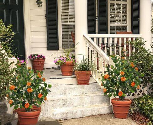 43.3"/3.6FT Flower Trees Outdoor with more 32 Blooming Flowers Orange Tree Camellia Tree Hibiscus Tree,Fake Outdoor Trees Porch Pot, Maintenance Free, Indoor Outdoor Office Home Decor, Gifts, in Saudi Arabia