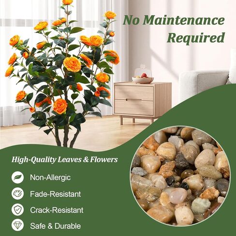 43.3"/3.6FT Flower Trees Outdoor with more 32 Blooming Flowers Orange Tree Camellia Tree Hibiscus Tree,Fake Outdoor Trees Porch Pot, Maintenance Free, Indoor Outdoor Office Home Decor, Gifts, in Saudi Arabia