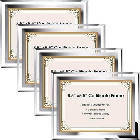 Namalu 4 قطع إطار رخصة عمل مقاس 8.5 × 5.5، إطار صورة لإطارات الشهادات الزجاجية الفضية لجائزة دبلوم المستندات لعرض رخصة الأعمال على الطاولة in Kuwait