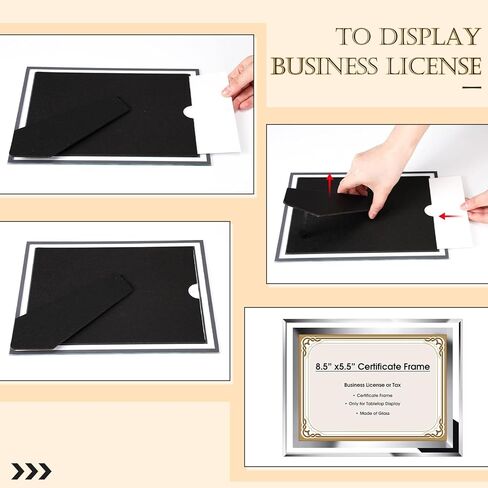 Namalu 4 قطع إطار رخصة عمل مقاس 8.5 × 5.5، إطار صورة لإطارات الشهادات الزجاجية الفضية لجائزة دبلوم المستندات لعرض رخصة الأعمال على الطاولة in Kuwait
