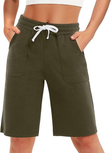 SPECIALMAGIC Cotton Sweat Shorts with Pockets for Women 10" Athletic Lounge Sports Workout Bermuda Knee Shorts in Kuwait