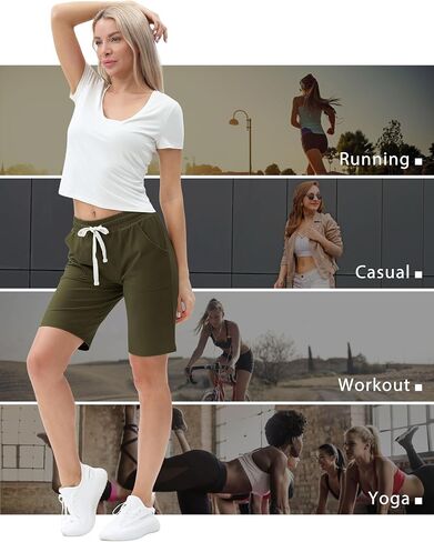 SPECIALMAGIC Cotton Sweat Shorts with Pockets for Women 10" Athletic Lounge Sports Workout Bermuda Knee Shorts in Kuwait
