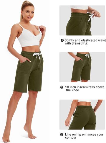 SPECIALMAGIC Cotton Sweat Shorts with Pockets for Women 10" Athletic Lounge Sports Workout Bermuda Knee Shorts in Kuwait
