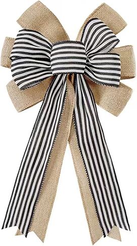 أسود أبيض مخطط إكليل القوس الخيش القوس كبير كابانا شريط القوس ريفي مزرعة القوس الزخرفية مخطط الأقواس لأكاليل الزهور، شجرة، عيد الميلاد، الزفاف، ديكور المنزل داخلي في الهواء الطلق in Kuwait