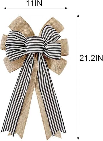 أسود أبيض مخطط إكليل القوس الخيش القوس كبير كابانا شريط القوس ريفي مزرعة القوس الزخرفية مخطط الأقواس لأكاليل الزهور، شجرة، عيد الميلاد، الزفاف، ديكور المنزل داخلي في الهواء الطلق in Kuwait