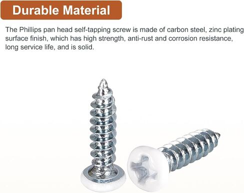 ST3x8mm White Screws 100Pack - Zinc Plated Carbon Steel Pan Head Phillips Sheet Metal Screw Self-tapping Screw Wood Screws in Saudi Arabia
