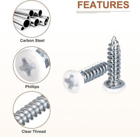 ST3x8mm White Screws 100Pack - Zinc Plated Carbon Steel Pan Head Phillips Sheet Metal Screw Self-tapping Screw Wood Screws in Saudi Arabia