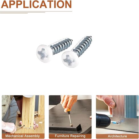 ST3x8mm White Screws 100Pack - Zinc Plated Carbon Steel Pan Head Phillips Sheet Metal Screw Self-tapping Screw Wood Screws in Saudi Arabia