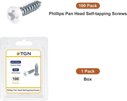 ST3x8mm White Screws 100Pack - Zinc Plated Carbon Steel Pan Head Phillips Sheet Metal Screw Self-tapping Screw Wood Screws in Saudi Arabia