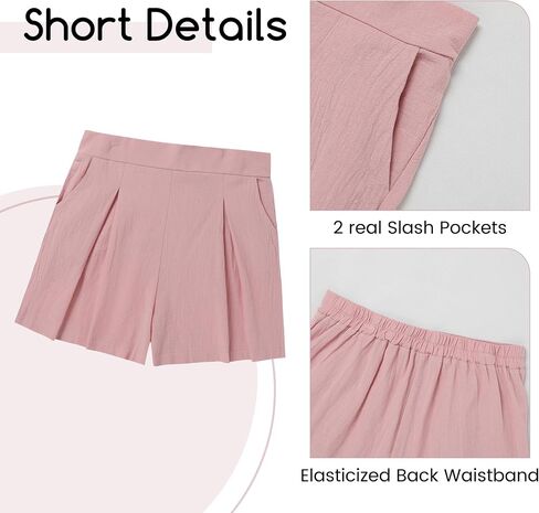 WESIDOM Womens 2024 Summer 2 Piece Set Linen Tank+Shorts Two Piece Vacation Outfits Casual Trendy Tracksuits in Saudi Arabia