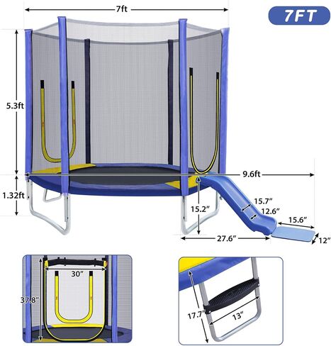 7FT Trampoline for Kids with Safety Enclosure Net Slide and Ladder, Easy Assembly Round Outdoor Recreational Trampoline for Kids and Adults Teens in Saudi Arabia